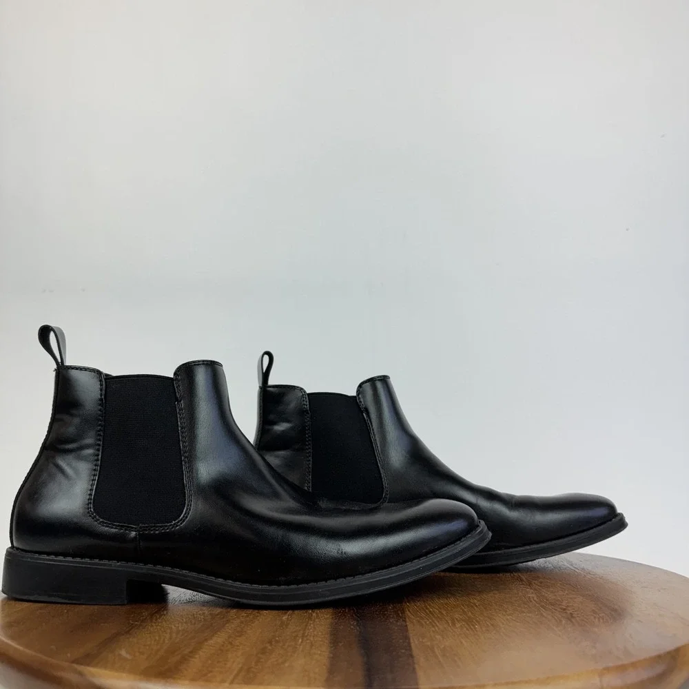Mens Rush By Gordon Rush Black Faux Leather Casual Chelsea Boots Size 8.5 M GUC